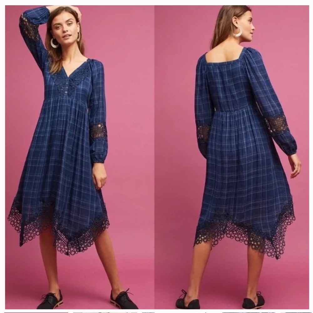 Akemi + Kin Anthropologie blue Plaid Asymmetrical
Hem Codie Midi Dress 10